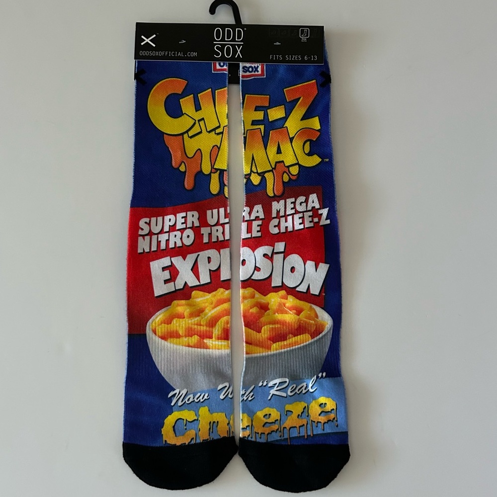 ⭐ODD SOCKS Cheez-e Mac Explosion Unisex Crew Socks Size 6-13